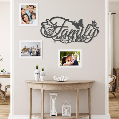 Family Metal Wall Decor Word Sign, Black Family Makes This House A Home Art Butterflies Love Heart Wall Hanging Sculpture, Iron Letters Quotes for...