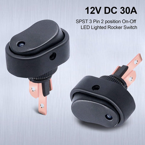 Twidec/5Pcs LED Lighted Rocker Switch Toggle 12V 30A SPST 3 Pin On-Off Blue Round Dot Switch for Car Boat Marine ASW-20D-BU...