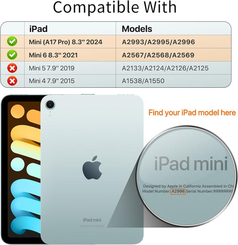 MoKo for iPad mini 7 (A17 Pro) Generation Case 2024, iPad mini 6 Case 2021, 8.3-inch Slim Lightweight Protective Hard Back PC Shell Stand Cover Su...