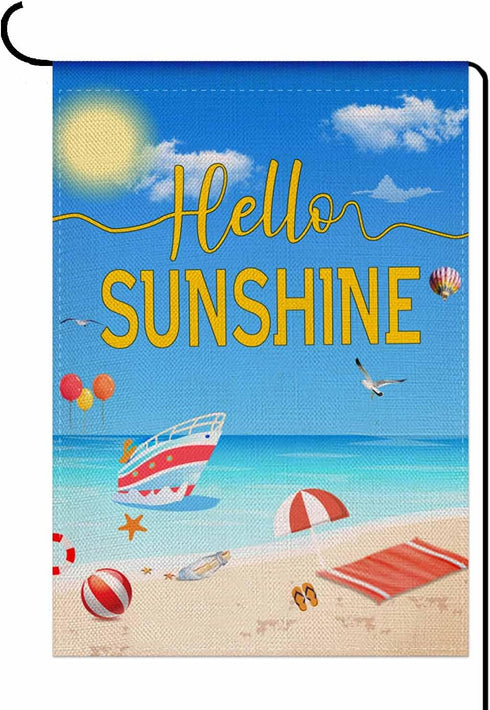 Hello Sunshine Summer Garden Flag,Summer Beach Decorations Garden House Flag Holiday Party Burlap Outdoor Décor 12.5x18 Inch...
