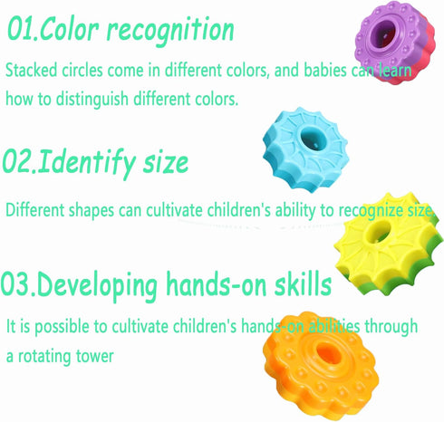 Baby Spinning Stacking Toys, Spin Toys ABS Plastic and Color Rainbow Design Ring Stacker Baby Toys 6 to 12 Months Montessori Educational Learning ...