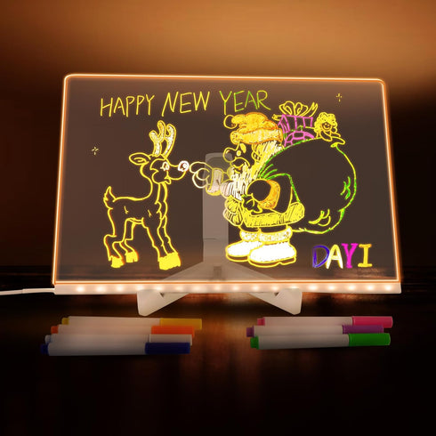 Acrylic Dry Erase Board with Light 11.8 X 7.9” Light up Dry Erase Board with Stand as a Glow Memo LED Letter Message Board Note Glass Led Board Wh...