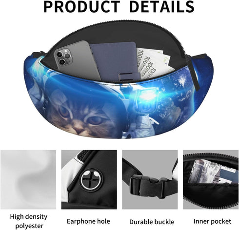 Space Cat Fashion Casual Fanny Pack Waist Bag Men Women Adjustable Belt Waist Bag For Travel Hiking Cycling Running Festival Carnival...