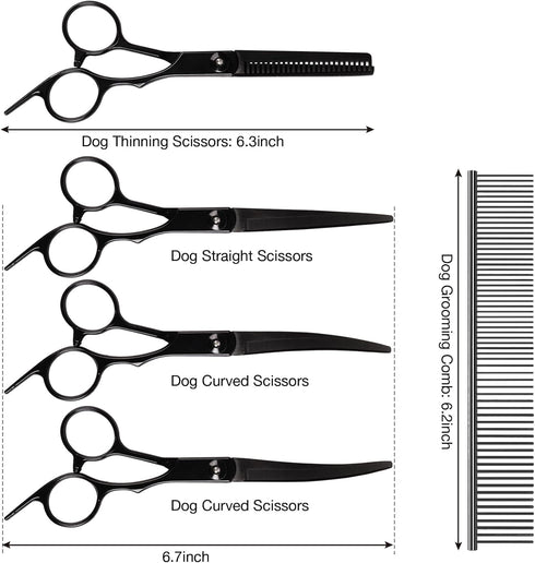 Premium Dog Grooming Scissors with Safety Round Tips, 6 in 1 Dog Grooming Scissors Kit, 4CR Stainless Steel Premium Pet Grooming Shears for Dog, S...