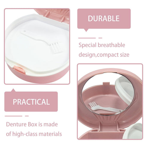 Denture Bath Case Cup for Travel Cleaning, with Mirror Double-Deck Dental Braces Kit False Teeth Storage Box for Cleaning of Dentures, Retainer, C...
