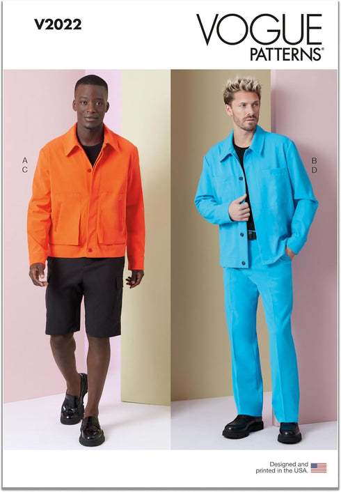 Vogue Men's Unlined Jackets, Cargo Pocket Shorts and Mid-Rise Semi-Fitted Pants Sewing Pattern Packet, Design Code V2022, Sizes 34-36-38-40-42, Mu...