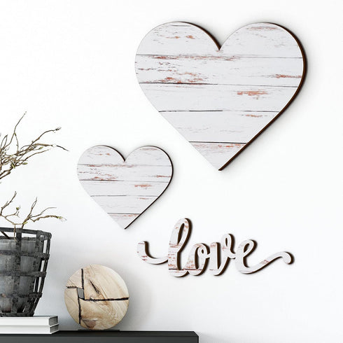 3 Pcs Wooden Hearts Decor Heart Wooden Sign Rustic Hanging Love Plaque for Wall Home Farmhouse Living Room Bedroom Gifts(White)...
