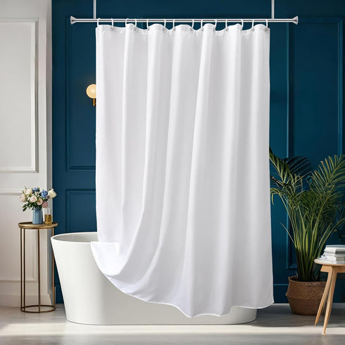 Long Shower Curtain Liner 78 Inches Height-Water-repellent Fabric Shower Curtains Set With 12 Hooks, White Bathroom Curtain Weighted Bottom Machin...