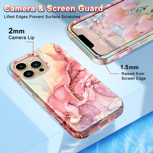 Btscase Compatible with iPhone 13 Pro Max Case 6.7 Inch 2021,Marble Pattern 3 in 1 Heavy Duty Shockproof Full Body Rugged Hard PC+Soft Silicone Dr...