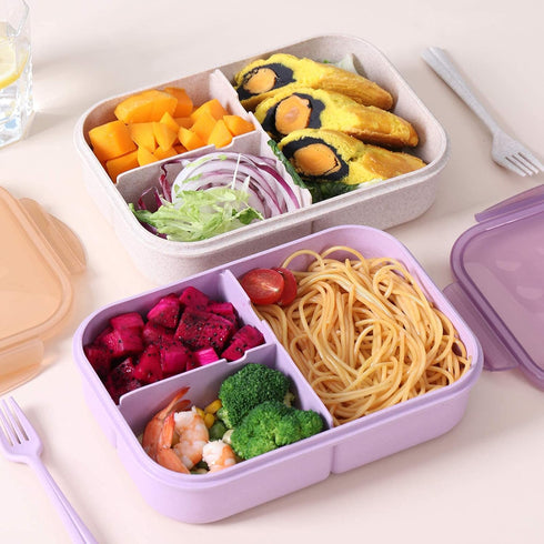 ASYH Bento Box Lunch Box Classic 3 Compartment Bento Box for Adults Ideal Leakproof Lunch Containers with Utensils, Microwave and Dishwasher Safe ...