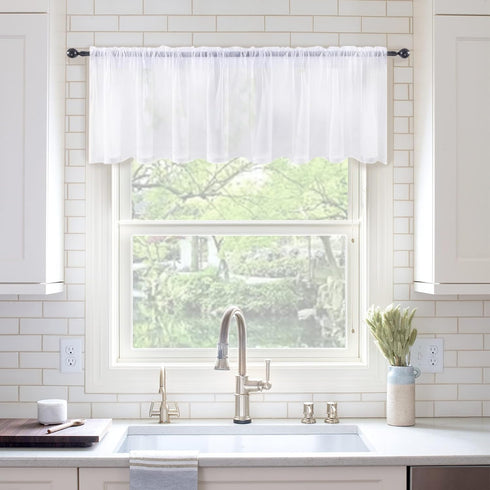 MIULEE Window Valance Half Sheer Curtains Rod Pocket Voile Drapes Extra Wide for Small Window Kitchen Cafe One Panel 60 x 18 Inch White...