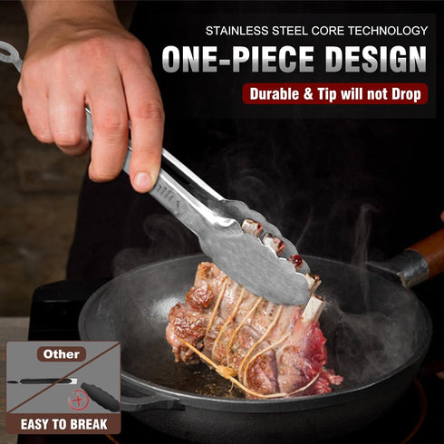 Walfos All Metal Kitchen Tongs for Cooking, BBQ Grilling, 600? Heat Resistant Stainless Steel Tongs - Heavy Duty 7 ?9 and 12 Inch Locking Tongs Se...