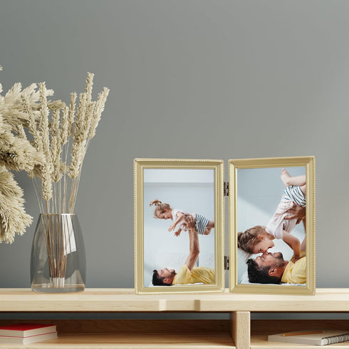 Lawrence Frames Bead Border Design, 4x6 Double, Satin Gold...