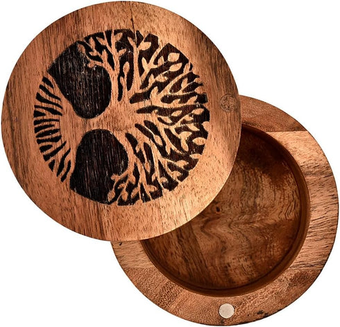 Acacia Wood Spice Cellars Box with Lid for Kitchen, Countertop, Round Storage Box for Spices (3.5" x 3.5" x 2.5")...