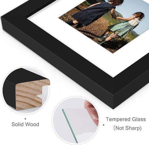 Golden State Art, 6x6 Picture Frame - Solid Wood with Tempered Glass - Square Picture Frame Display Photo 4x4 with Mat or 6x6 without Mat - Wall D...