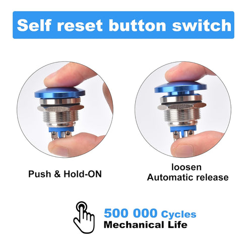 2PCS 22mm Self Reset Push Button Switch Metal Mushroom Head Round Start Button AC/DC 12V-250V? Domed Screw Terminal? Suitable for 0.86 '' mounting...