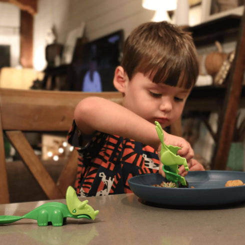 Chomperware Dinosaur Utensils - Made in USA - Toddler Utensils - Baby Spoons - Toddler Silverware - Kids Utensils - Baby Forks - Kids Silverware (...