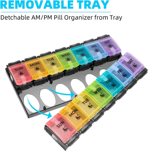 FGcase AM PM Weekly 7 Day Pill Organizer, Large Daily Pill Cases Pill Box with Easy Push Button, Pill Reminder Container for Medicine, Vitamin, Pi...