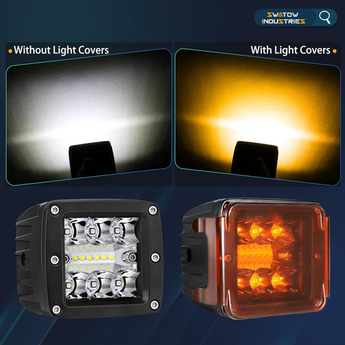 2PCS 3 Inch Pod Light Covers Amber LED Pods Cover Amber LED Light Bar 3x3 Square Work Lights Cube Covers Ditch Pods PC Lens Cover...