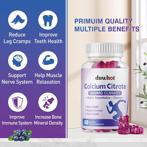Calcium Citrate Gummies, Chewable Calcium Citrate 1000mg for Bone, Muscle & Immune Support, Ultimate Absorption Calcium Supplements for Women & Me...
