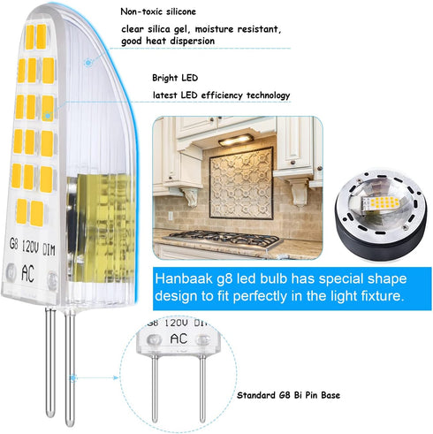 G8 LED Bulb, 20W Equivalent G8 Light Bulb, 2W 120V G8 Bi Pin Base, Dimmable, Daylight White 5000K, 10Packs...