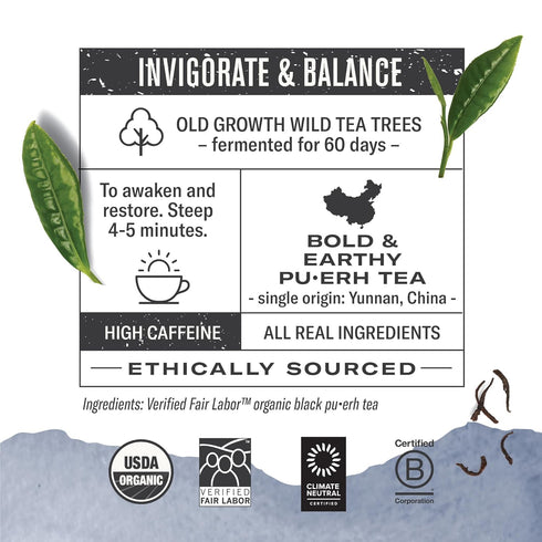 Numi Organic Emperor's Pu-erh Tea, 16 Tea Bags, Aged Fermented Yunnan Black Tea, Caffeinated (Packaging May Vary)...
