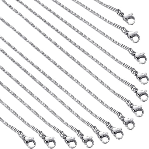12 Pack Necklace Chains 20 Inches Stainless Steel Snake Chain Necklace with Lobster Clasps for DIY Jewelry Making, 1.2 mm...