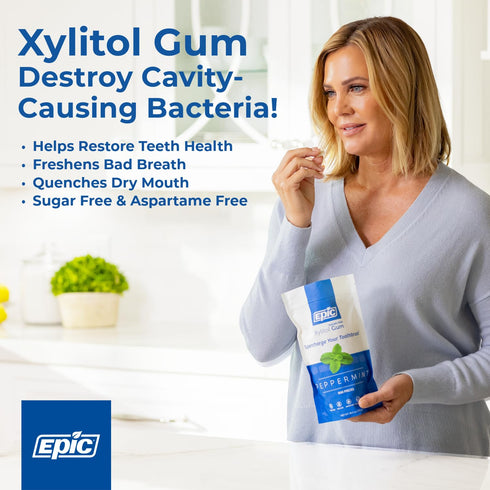 Epic 100% Xylitol Peppermint Chewing Gum - Sugar Free, Aspartame Free Dental Gum - Supports Oral Health & Fresh Breath - 50 Pieces (Pack of 3)...
