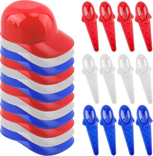 12 Pack Baseball Helmet Ice Cream Bowl 8 oz Plastic Baseball Cap Chip Bowl with 12 Pack Disposable Dessert Taster Spoons for Kids Birthday Ice Cre...
