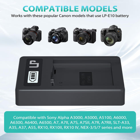 NP-FW50 Battery Charger, LCD Dual Charger Compatible with Sony Alpha A6000, A6400, A6100, A6300, A6500, A5100, A7, A7 II, A7R, A7R II, A7R2, A7S, ...