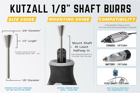 Kutzall Extreme Dove Tail Burr, 1?8" Shaft, Very Coarse - Woodworking Attachment for Dremel, Foredom, DeWalt, Milwaukee. Abrasive Tungsten Carbide...