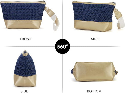 Straw Mesh Beach Bag Clutch Purses for Women Beach Purse Toiletry Travel Bags Cosmetic Bag Makeup Bag for Purse Skincare Bag Spring Break Essentia...