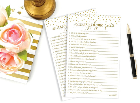 Nursery Rhyme Quiz Game - Baby Shower Games - Gold Confetti (50-Sheets)...