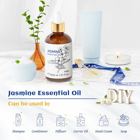 HIQILI 1 Fl Oz Jasmine Essential Oil, 100% Pure Natural for Diffuser, Hair, Skin, Perfume Making - 30ml...