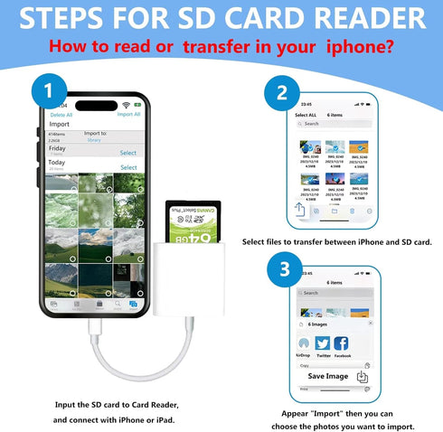 Apple MFi Certified Apple Lightning to SD Card Reader for iPhone, Trail Game Camera Viewer Memory Card Reader for iPhone, SD Card Adapter to iPhon...