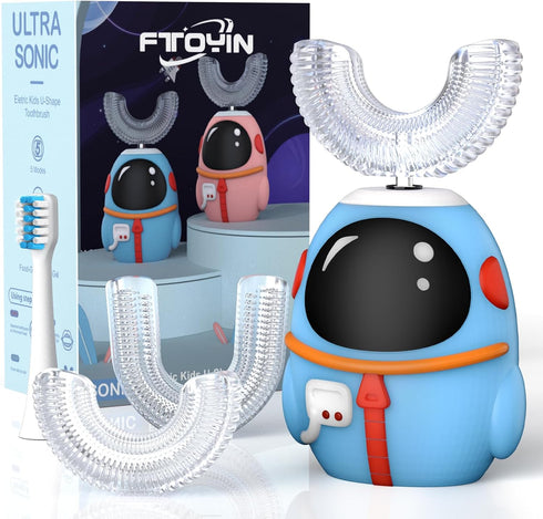 FTOYIN Kids Electric Toothbrush with 3 Brush Heads, U Shaped Ultrasonic Toothbrush Kids with 5 Modes, 45s Smart Reminder, 360-Degree Automatic Cle...
