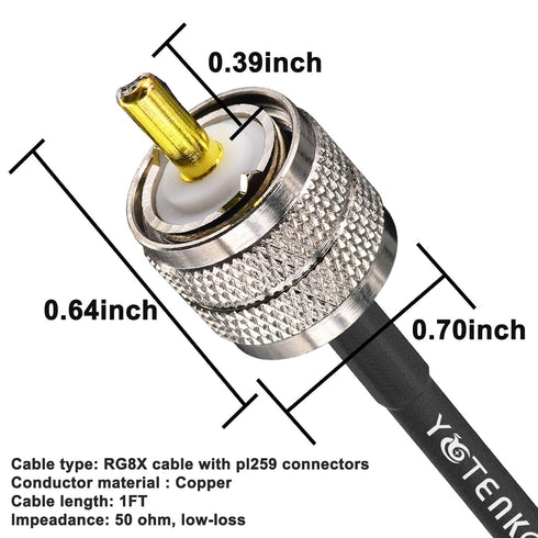 RG8x Coaxial Cable, 3 Pack 1ft Jumper CB Coax Cable PL259 Male UHF Connector Low Loss 50 Ohm for CB HAM Radio, HF VHF Radio, Antenna Analyzer...