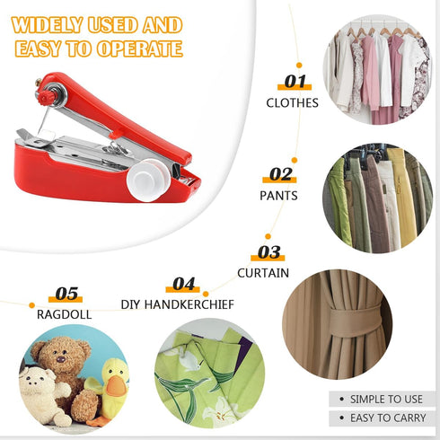 Sewing Machine Handheld Mini Stiching Machine Portable Hand Stitching Machine Tiny Single Stitch Sewer for Clothes (Red)......