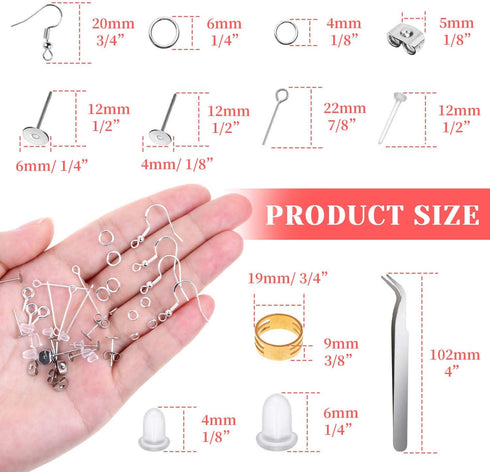Hypoallergenic Earring Making Kit, Thrilez 3080Pcs Earring Supplies Kit includes Earring Hooks, Earring Backs, Jump Rings, Eye Pins, Earring Posts...