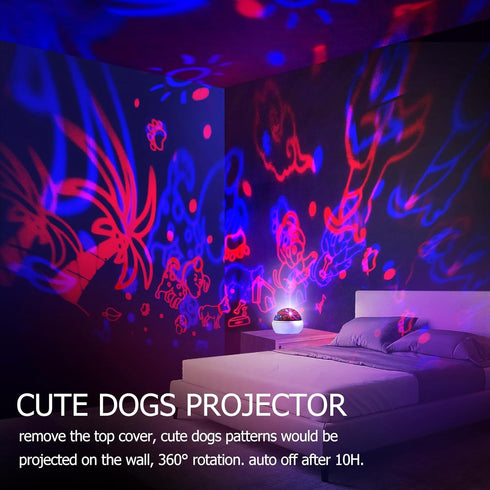 Cute Dogs/Puppy Projector with 10H Timer, RGBW LED Dog Night Light, 360° Rotation, USB/Battery Operated, Gifts for Baby, Kids, Girls, and Women Be...