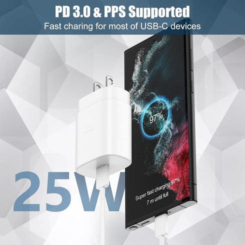 USB C Fast Charger, 25W Super Fast Charger Type C Wall Charger Block with Android Phone Charger 8FT Cable for Samsung Galaxy S22/S22 Ultra/S22+/S2...