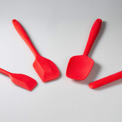 4 Piece Silicone Spatula Set, Flexible Heat Resistant Non-scratch Baking Cooking Rubber Spatulas with Stainless Steel Core, Red...