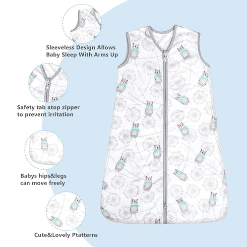 TILLYOU Sleep Sack 0-6 Months - 0.5 TOG Baby Wearable Blanket with 2-Way Zipper, Extra Soft Cotton Sleeveless Sleeping sack 2 Pack, Bear & Dandeli...
