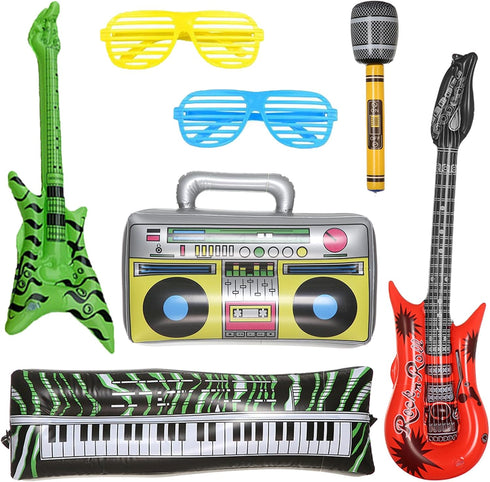 6-pack inflatable guitar balloon, inflatable guitar toddler toys | toy guitar | novelty inflatable rock star guitar | waterproof multi-color party...