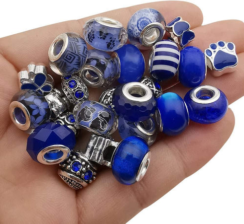 50pcs Assorted Dark Blue Resin Imitation Glass European Large Hole Beads Rhinestone Metal Spacer Charms Bead Assortments for DIY Crafts Bracelets ...