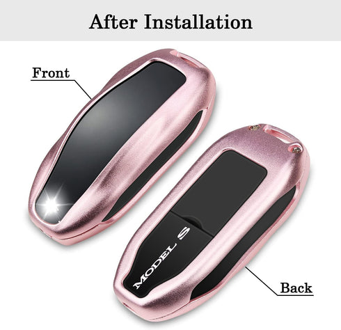 QBUC for Tesla Key Fob Cover with Keychain Compatible with Tesla Model S/3/Y Keyless Protection Case Smart Remote Accessory (Pink)...