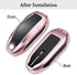 QBUC for Tesla Key Fob Cover with Keychain Compatible with Tesla Model S/3/Y Keyless Protection Case Smart Remote Accessory (Pink)...