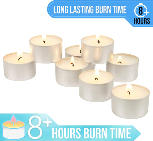 Stonebriar Bulk 50 Pack Unscented Smokeless Long Tea Light Candles with 8 Hour Extended Burn Time, White, 50 Count...