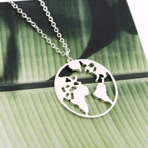 Vintage Round Origami World Map Necklace Women Geometric Earth Globe Map Necklace Circle Pendants Choker Jewelry 18"...