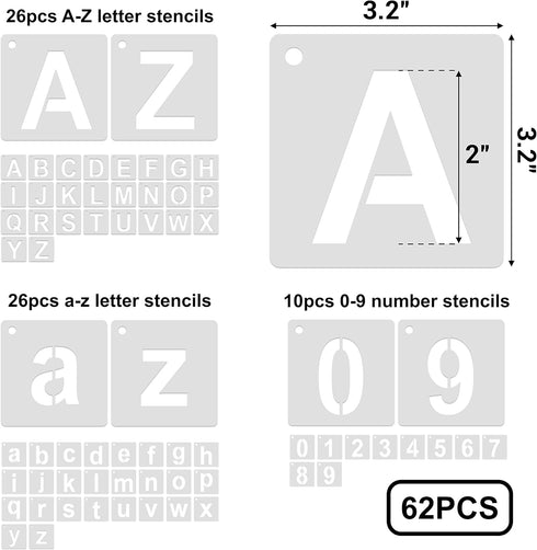 62 Pcs Letter Stencils 2 Inches Alphabet Letter Templates Reusable Letter and Number Stencils Art Craft Stencils for Painting Letters Numbers on W...
